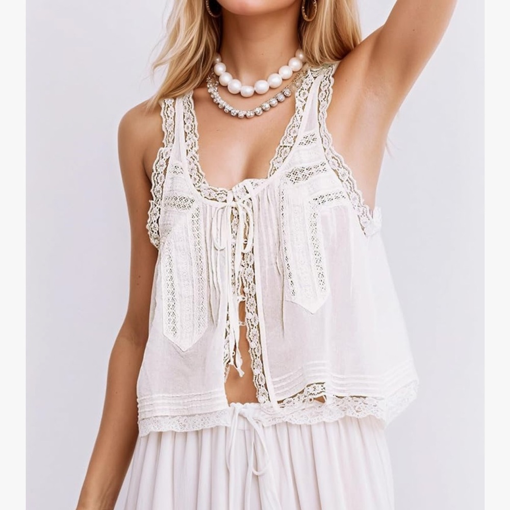 NWT Boho Lace Trim Tank Top, Large